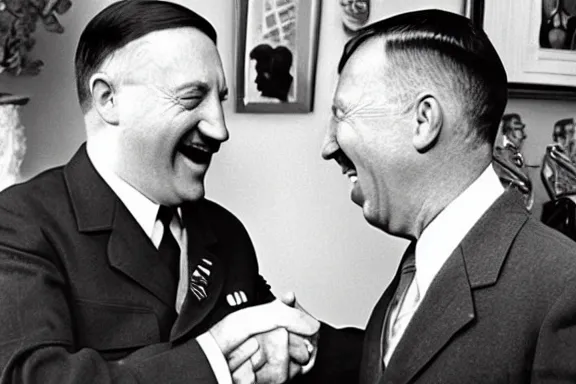 Image similar to “ very very intricate photorealistic photo of hitler and joe biden laughing together, detailed natural lighting, award - winning crisp details ”