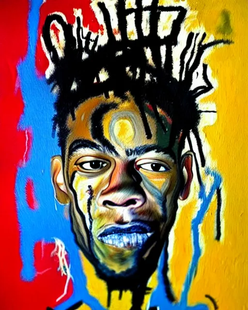 Prompt: stunning realistic painting portrait of jean - michel basquiat