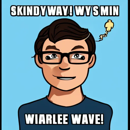 Image similar to skinny nerdy man, balding, waves with no confidence