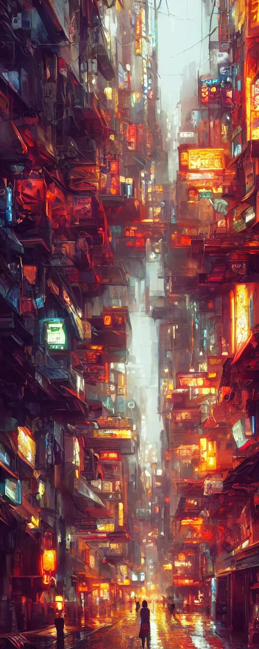 Image similar to an epic painting of the city street, oil on canvas, cold colors, perfect composition, golden ratio, beautiful detailed, photorealistic, digital painting, artstation, concept art, smooth, sharp focus, illustration, cyberpunk background, artstation trending, octane render, unreal engine