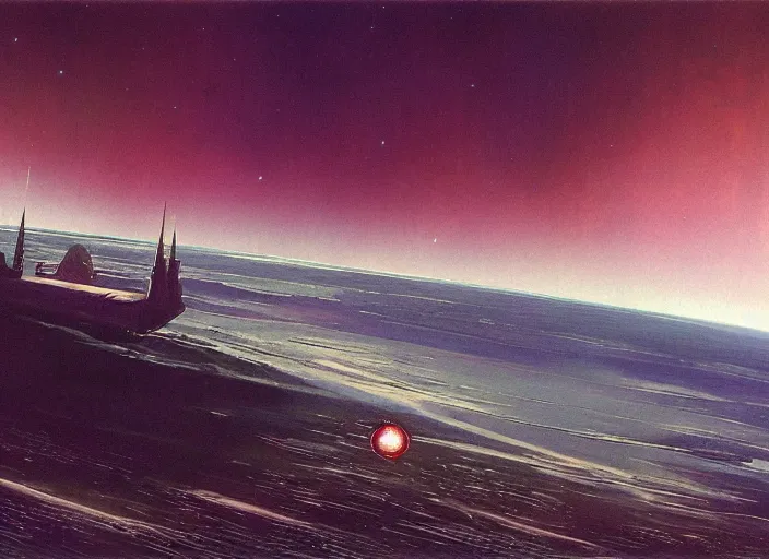 Prompt: a spaceship in an empty landscape by bruce pennington