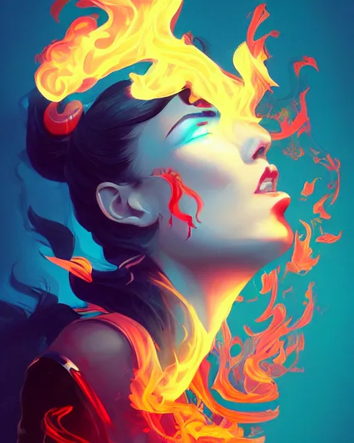 Prompt: ink smoke flaming beauty portrait, by artgerm, petros afshar, ross tran, tom whalen, peter mohrbacher