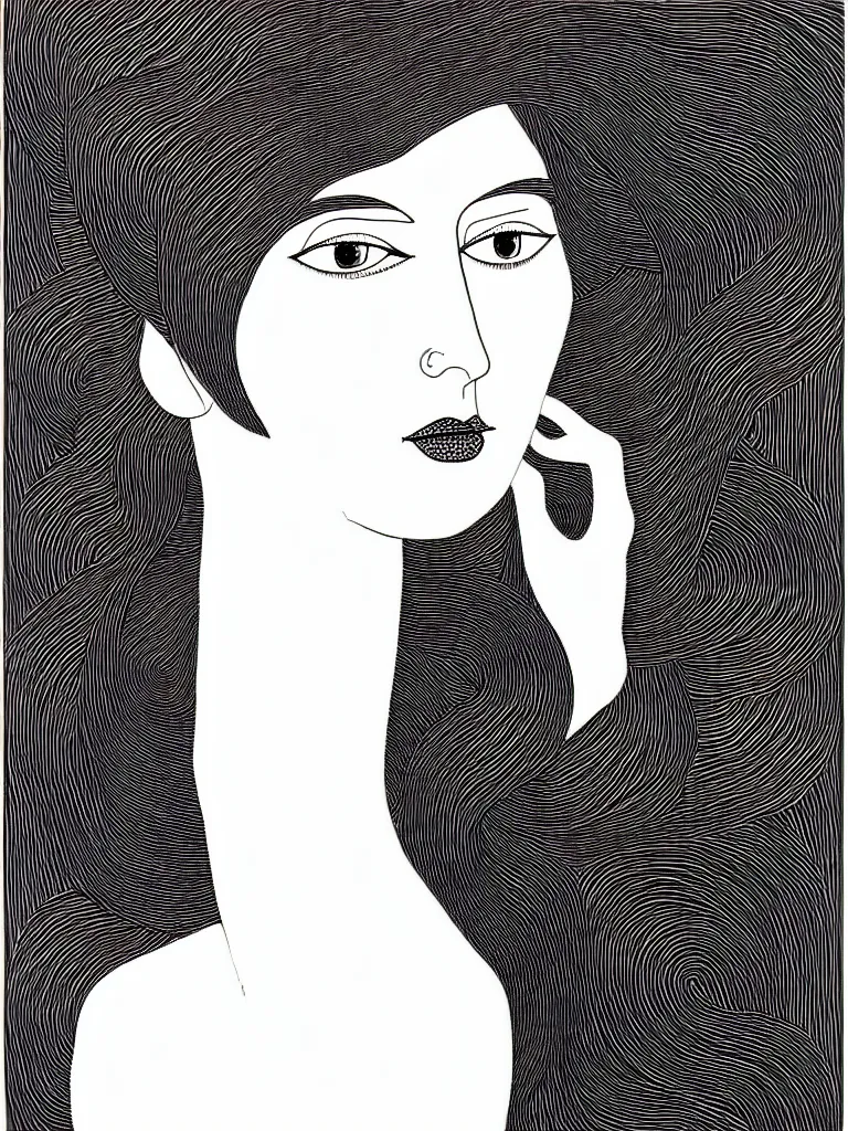 Image similar to beautiful elegant female portrait, black wire art, inspired by single line drawings from gejza schiller, the bauhaus, henri matisse.