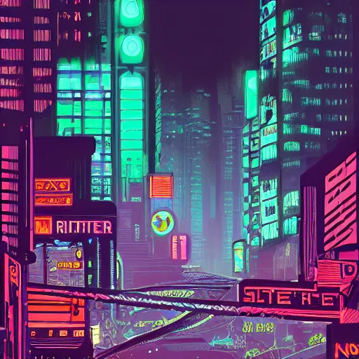 Prompt: landscape of a brutalist neon lit blade runner city in the style of Rob Lefield and Dan Mumford , trending on artstation, digital art, first person perspective-W 1216