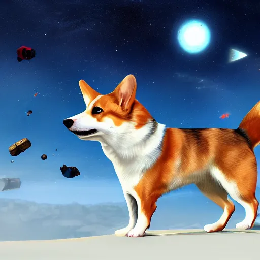 Prompt: Corgis in no man's sky, 4k, digital art, concept art