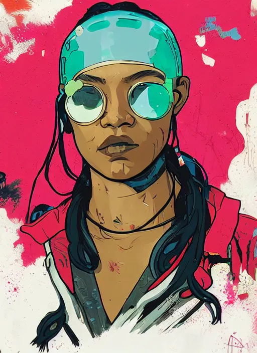 Image similar to sophia igwe. cyberpunk. portrait illustration, pop art, splash painting, art by geof darrow, ashley wood, alphonse mucha, makoto shinkai ( apex legends )