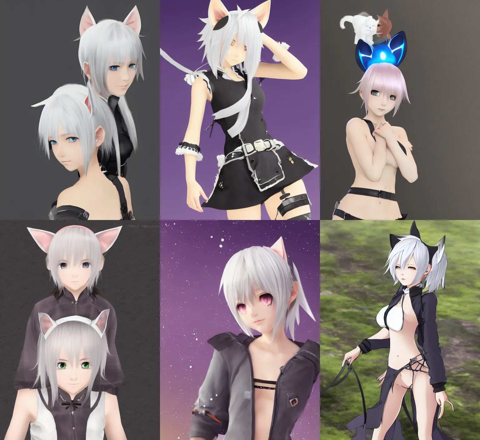 Prompt: a girl with cat ears and white short hair, final fantasy, 8k, anime style, cute