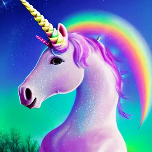 Image similar to an ultra high definition pastel coloured wildlife photograph of a magic unicorn with a glittery magic horn eating an ice cream in a magical field. refraction, volumetric lighting iridescence.