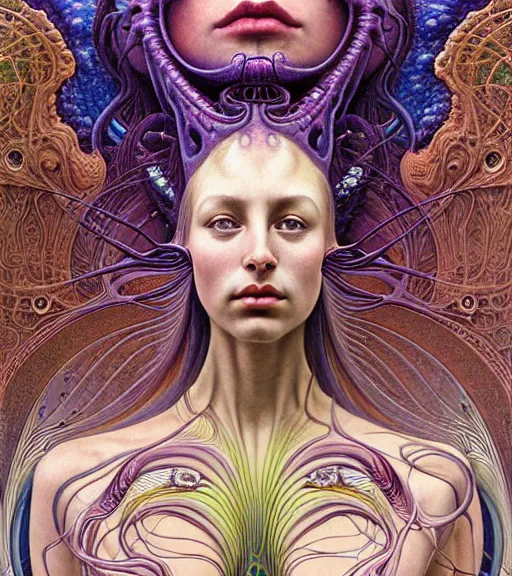 Prompt: detailed realistic beautiful young fully clothed groovypunk queen of andromeda galaxy. art nouveau, symbolist, visionary, baroque, giant fractal details. horizontal symmetry by zdzisław beksinski, iris van herpen, raymond swanland and alphonse mucha. highly detailed, hyper - real, beautiful