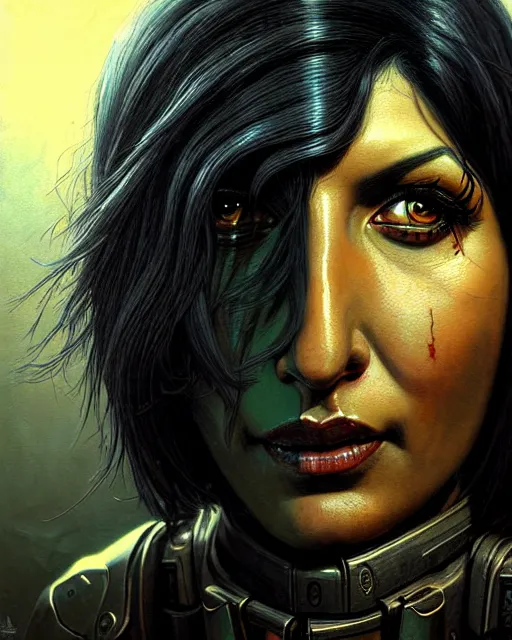 Image similar to pharah from overwatch, monster, character portrait, portrait, close up, concept art, intricate details, highly detailed, horror poster, horror, vintage horror art, realistic, terrifying, in the style of michael whelan, beksinski, and gustave dore