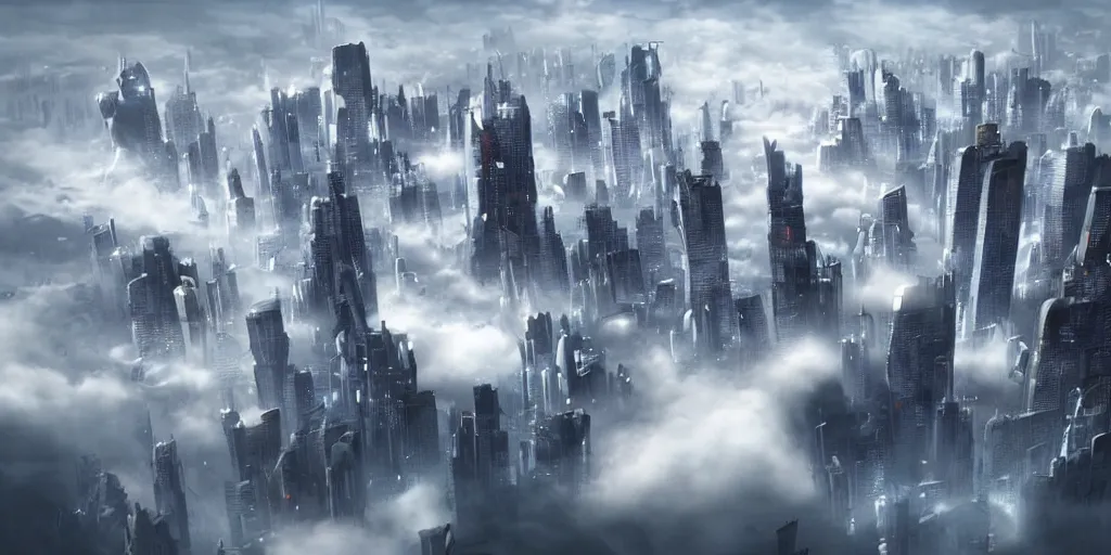 Image similar to A futuristic city in the clouds