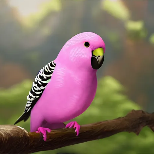 Image similar to an oil painting of a pink budgie with black spots, full hd, ue5, ue4, unreal engine 5, artstation