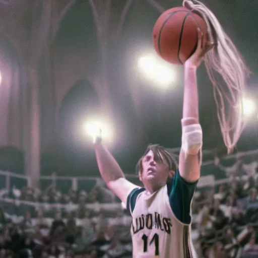 Prompt: dumbledore playing basketball, film still, cinematic lighting