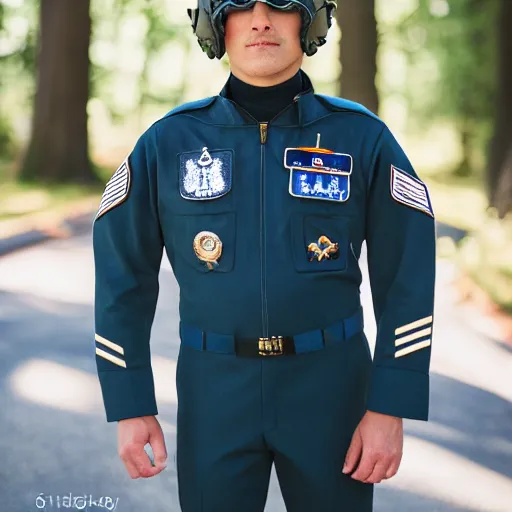 Prompt: a Fox dressed in a modern American military jet pilot uniform, 85mm f/1.4