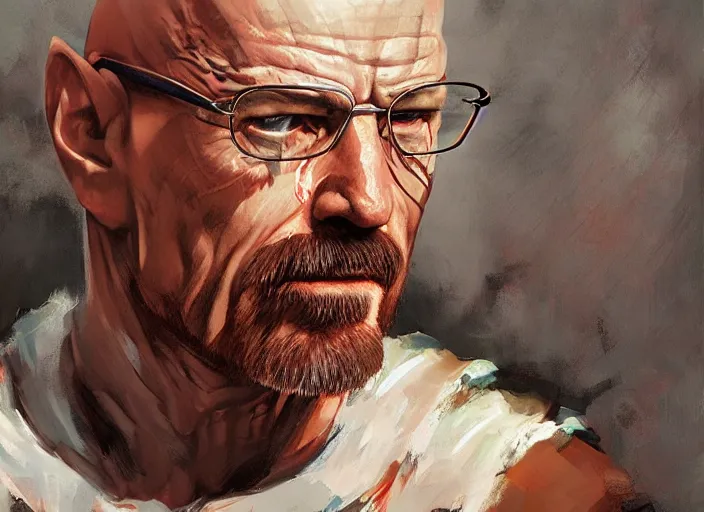 Prompt: a highly detailed beautiful portrait of walter white as kratos, by gregory manchess, james gurney, james jean