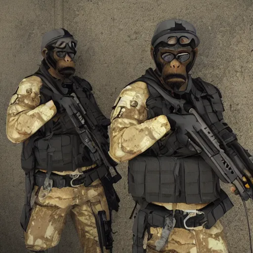 Prompt: monkey navy seals, fully armed, 4 k, photorealistic, detailed