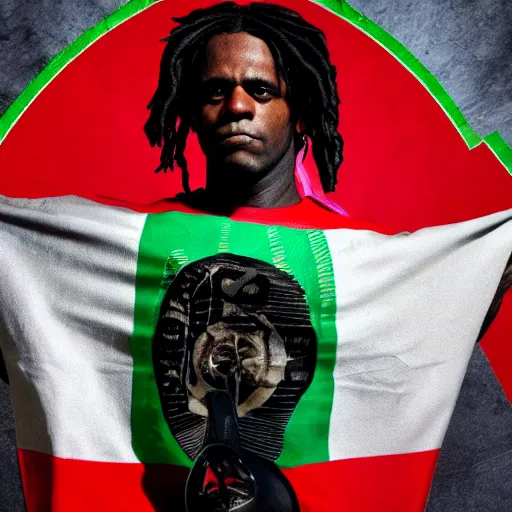 Image similar to chief keef holding a palestine flag 4 k quality super realistic