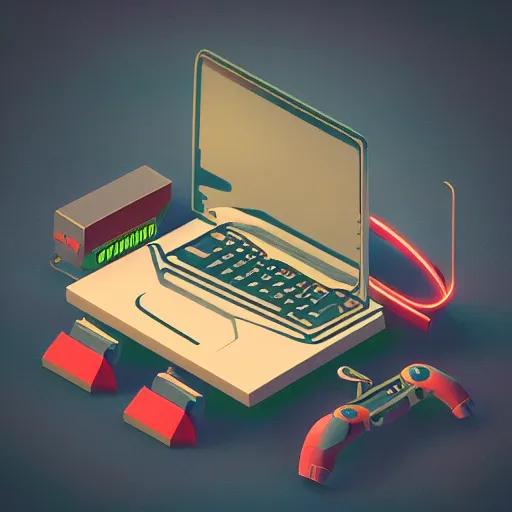 Image similar to gaming bible, futuristic, techno, cyberpunk, product design, 3 d render, 3 d concept, isometric design, fun, swag, cute, geometric