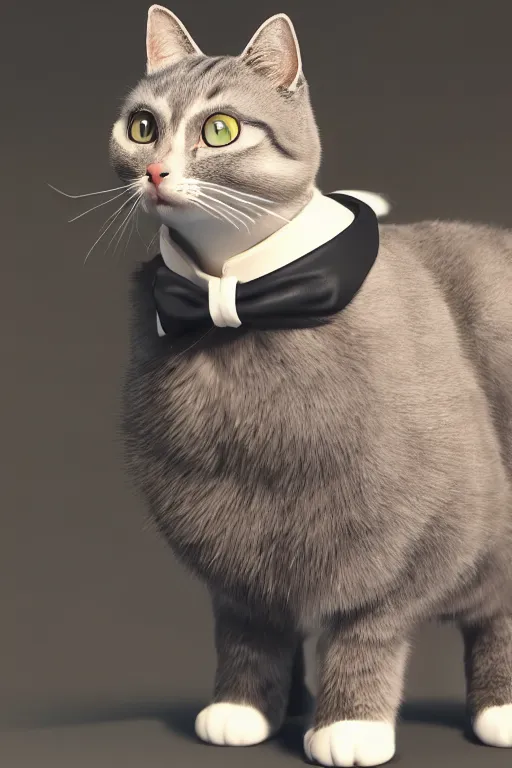 Image similar to a cat wearing a formal overcoat, portait photo, profile picture, hyperrealistic, concept art, octane render, unreal engine 5, digital art, high quality, highly detailed, 8K, cute, defined face, elegant clothes, trending on DeviantArt, Pixar style