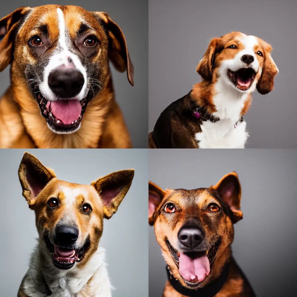 Prompt: photo of a happy dog, studio lighting, DSLR, 4k