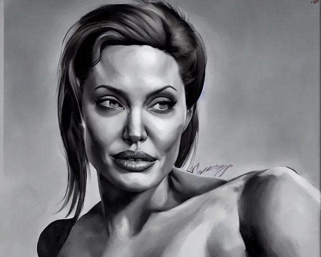 Image similar to greg manchess portrait painting of smiling angelina jolie as beautiful thick female bodybuilder zarya from overwatch, medium shot, asymmetrical, profile picture, organic painting, sunny day, matte painting, bold shapes, hard edges, street art, trending on artstation, by huang guangjian and gil elvgren and sachin teng