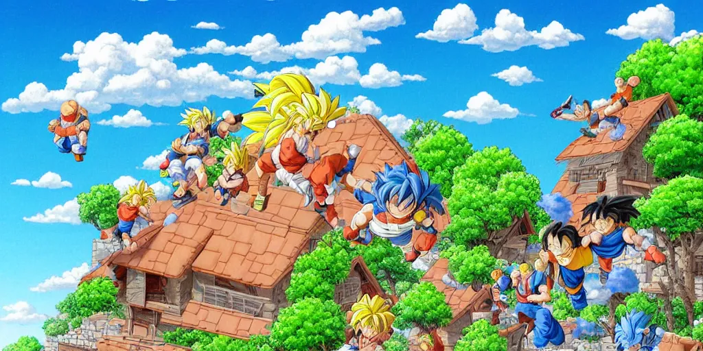 Image similar to Painting kame house cloud background art, official, detailed, dragonball, award winning artwork, Akira Toriyama