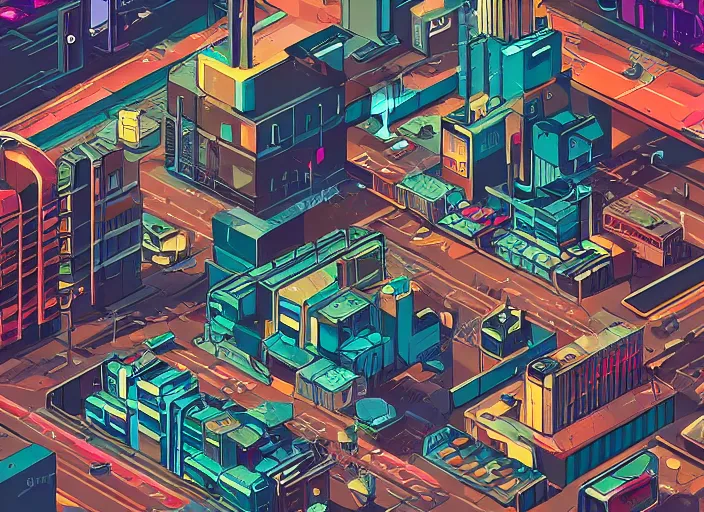 Prompt: Isometric artwork of a cyberpunk city, gritty, highly detailed, digital art, 4k, raining, police scene