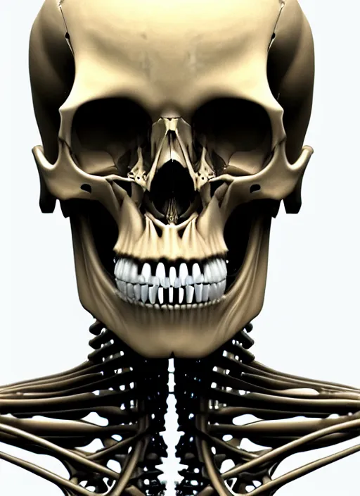 Prompt: portrait of a biomechanical humanoid, skull and bone intricate biomechanical, hyper detailled, trending on artstation