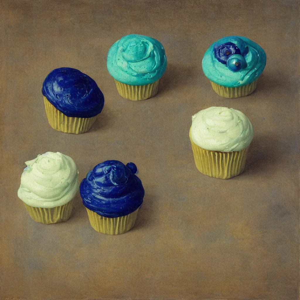 Image similar to portrait of a blueberry cupcake. lapis lazuli, malachite, turqouise, gold. painting by piero della francesca, balthus, agnes pelton