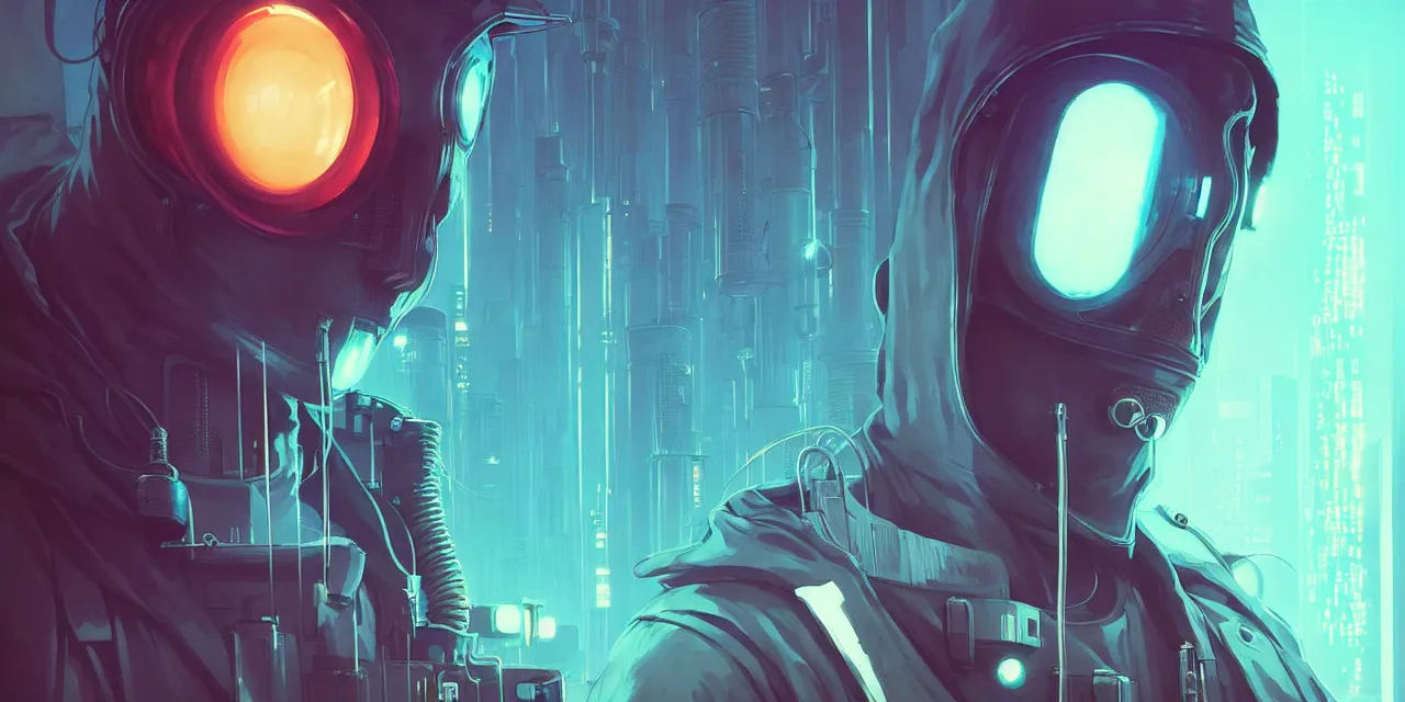 Image similar to cyberpunk synth, hyper - realistic portrait of a man in a hoodie, cyberpunk, by atey ghailan, by greg rutkowski, by greg tocchini, by james gilleard, by joe fenton, by kaethe butcher, dynamic lighting, gradient light blue, brown, blonde cream and white color scheme, grunge aesthetic