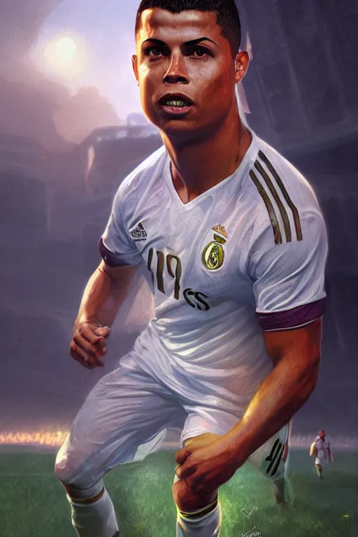 Prompt: ronaldo luis nazario da lima, football player, against the background of dawn, highly detailed, digital painting, artstation, concept art, smooth, sharp focus, illustration, art by artgerm and greg rutkowski and alphonse mucha