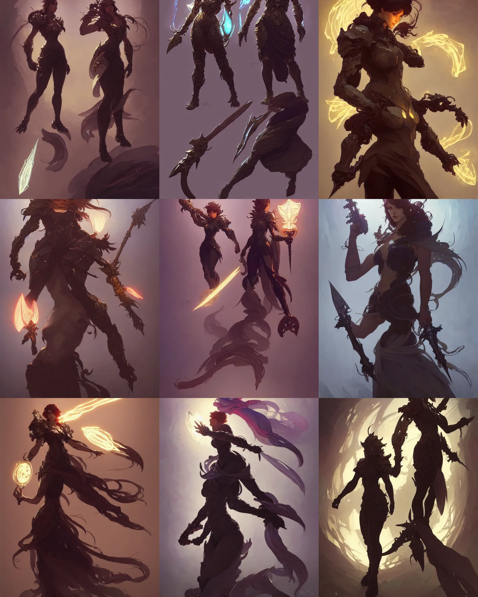 Prompt: a character concept art by illustrator at riot games!! by artgerm, greg rutkowski and alphonse mucha. arcane!! t pose, full body!! clear portrait of a lonely attractive people heavy armored!! fantasy weapon!! light effect. hyper detailed, glowing lights!! intricate, elegant, digital painting, artstation, smooth, sharp focus