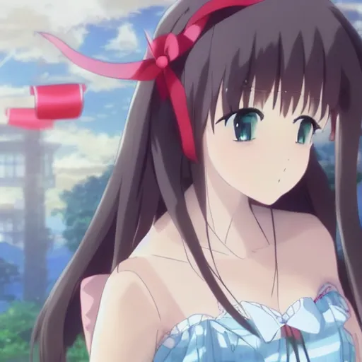 Image similar to girl with red ribbons in her hair, anime, kyoto animation, magical