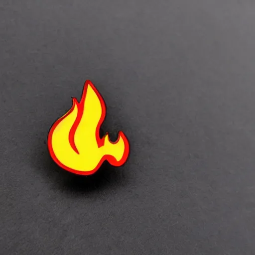 Prompt: simple yet detailed, illustration fire warning flame enamel pin retro design