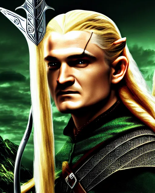 Image similar to Legolas from Lord of the rings, Cover art by Stephen Bliss, boxart, loading screen, 8K resolution