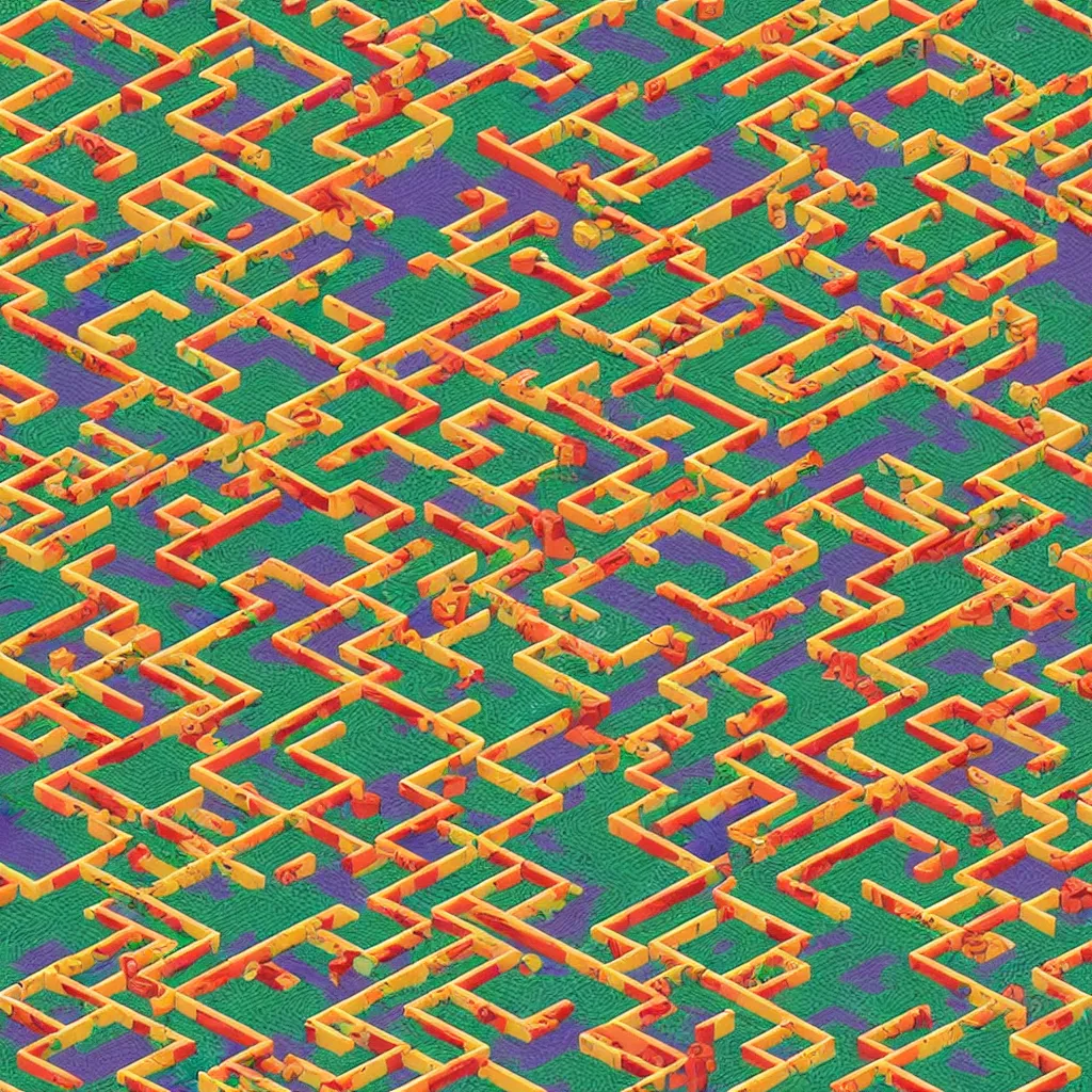 Image similar to wimmelbilder maze made of cartoon rug roads, isometric, very sharp