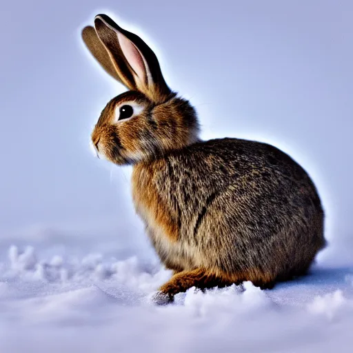 Prompt: A rabbit blowing bubbles during winter, 4k, photorealistic