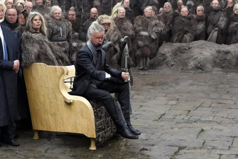 Image similar to geert wilders sitting on the iron throne