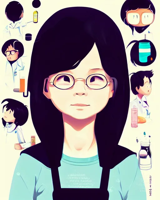 Image similar to a little girl is doing a science experiment. clean cel shaded vector art. minimalist illustration art by lois van baarle, artgerm, helen huang by makoto shinkai and ilya kuvshinov, rossdraws