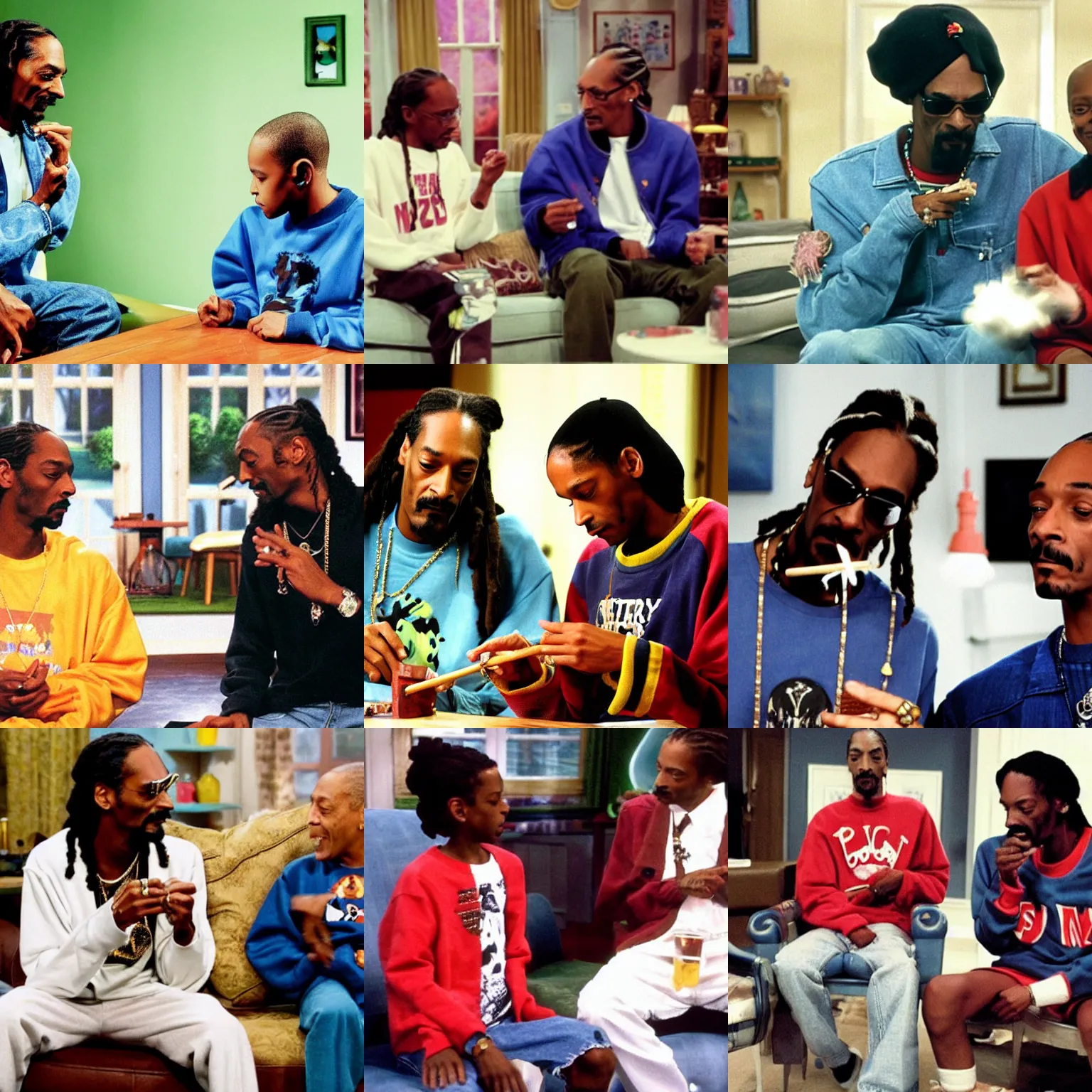 Prompt: snoop dogg teaches theo how to roll a spliff on the cosby show