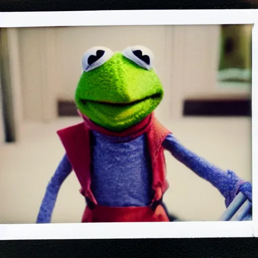 Prompt: polaroid shot of kermit the frog in the movie the mechanic