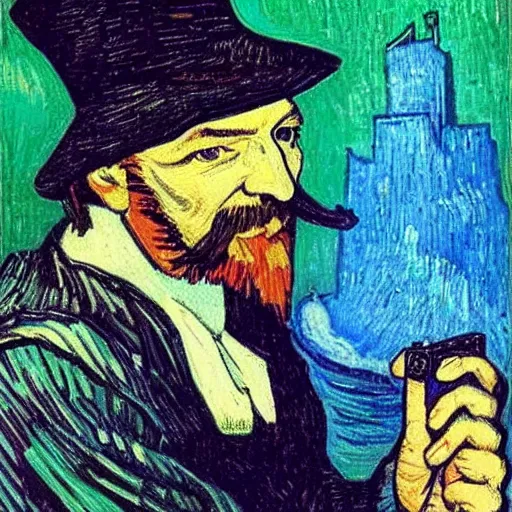 Image similar to guy fawkes playing nintendo, van gogh painting,