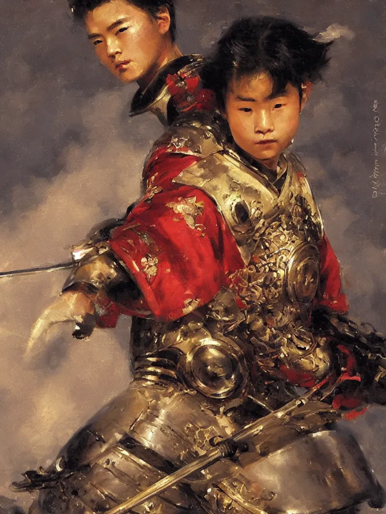 Image similar to close up of a young samurai in full armor, by vladimir volegov and alexander averin and delphin enjolras and daniel f. gerhartz