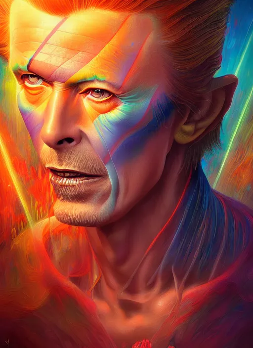 Prompt: david bowie, extremly detailed digital painting, vibrant colors, in the style of tomasz alen kopera and fenghua zhong and peter mohrbacher, mystical colors, rim light, beautiful lighting, 8 k, stunning scene, raytracing, octane, trending on artstation