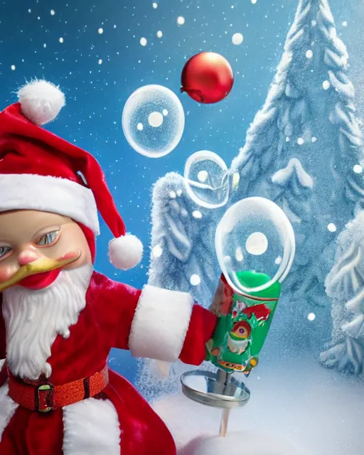 Image similar to highly detailed closeup, portrait of a tin toy santa greta thunberg wearing a bikini, depth of field, fashion photoshoot by nicoletta ceccoli, mark ryden, lostfish, dan decarlo, bob clampett, max fleischer, breathtaking, detailed and intricate snowenvironment, 8 k resolution, hyperrealistic, octane render