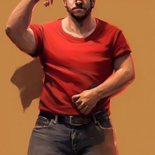 Image similar to portrait of a half man half pig with red shirt ,digital art,photorealistoc,art by greg rutkowski,hyperdetailed,western comic style,comic,comic style,sharp lineart,professional lighting,deviantart,artstation,trevor henderson,rossdtaws,cinematic,dramatic