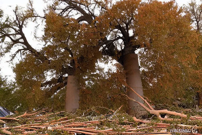 Image similar to tornado made from fall oak leves ( ( ( ( ( recently deserted city. ) ) ) ) )