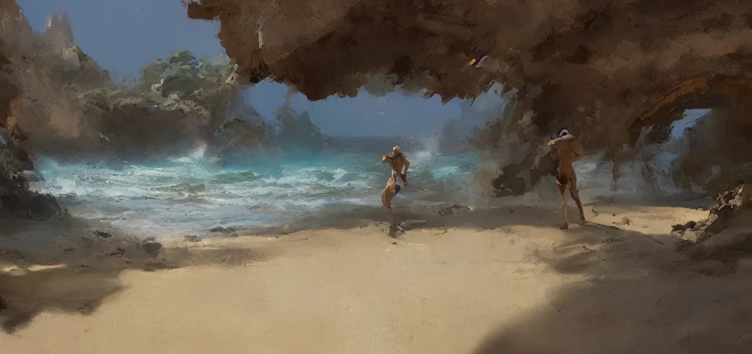 Image similar to a multiverse portal leading to a beautiful beach, craig mullins
