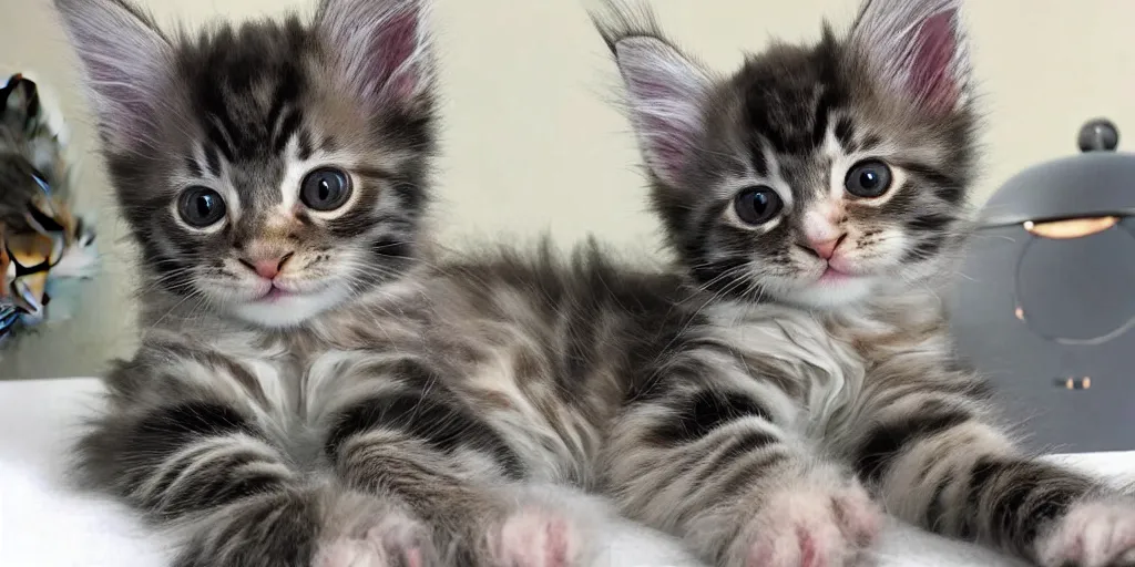 Image similar to maine coon kitten descendant 1 million in the future. the kitten wears a spacesuit, and explores cosmos in a space ship with a cat tree. science fiction blockbuster movie kittens rule the world or my favorite martian is a kitten!, lightyear ( film, 2 0 2 2 ), star wars, silent running, sttng, arrival.
