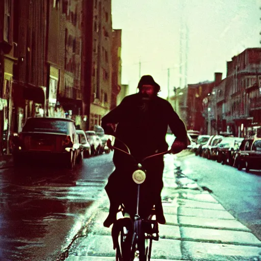 Image similar to a man riding a walrus down the street, kodachrome, 3 5 nn f 1, 4 lens, dramatic lighting, masterpiece